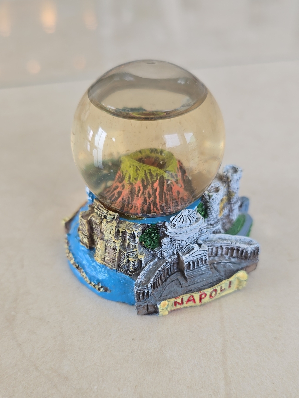 Napoli Souvenir Glass Snow Globe With Mount Vesuvius - Yellow/Blue Accent